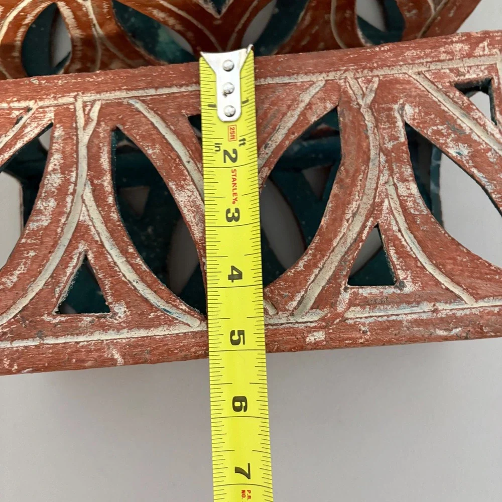 Terracotta Geometric‎ Lattice Candle Lanterns Pair Rustic Teal Interior 10.5in